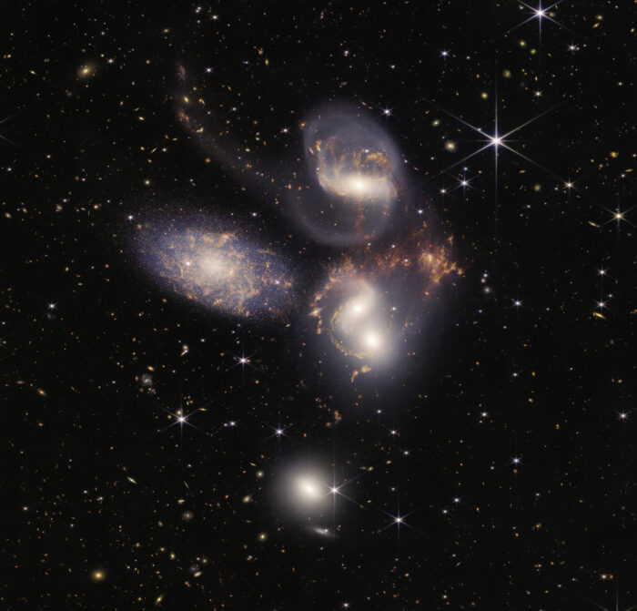 "Stephan's Quintet" five galaxies, captured by James Webb Telescope, 2022 (image credit: NASA, ESA, CSA, STScI)